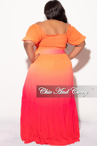 Final Sale Plus Size Chiffon Frill Tiered Maxi Dress with Tie in Orange and Fuchsia
