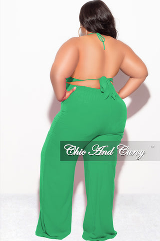 Final Sale Plus Size 3pc (Duster, Crop Self Tie Top & Pants) Set in Kelly Green