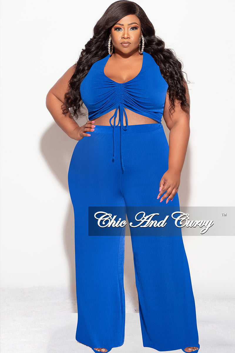 Final Sale Plus Size 2pc Spaghetti Strap Top and Pants in Black & Blue –  Chic And Curvy