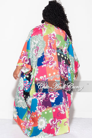 Final Sale Plus Size 2pc Set Jersey Cocoon Duster & Shorts in Multi Color Design Print