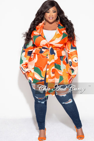 Final Sale Plus Size Blazer in Orange Multi Color Design Print