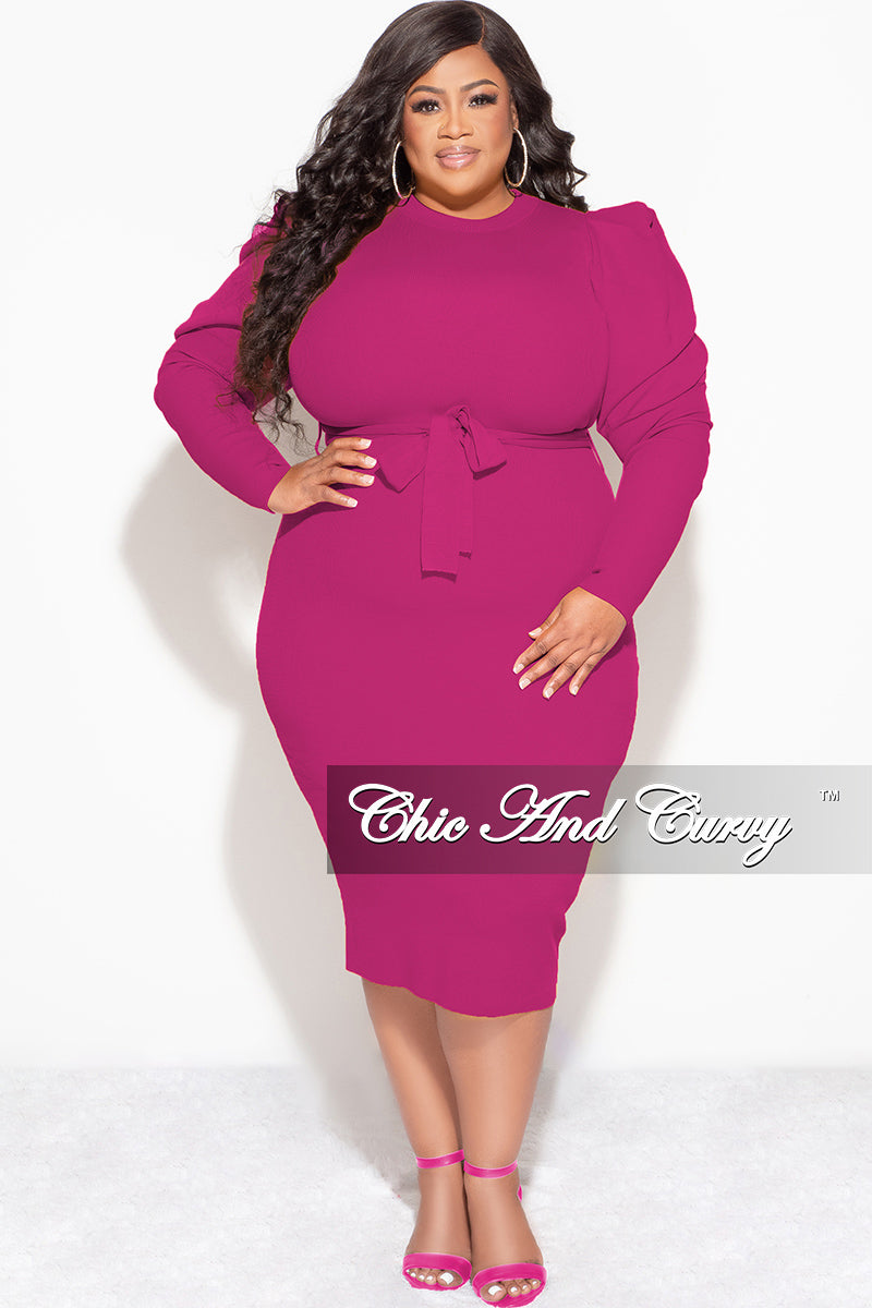 Final Sale Plus Size “Sonya Dress” - Puffy Sleeve Ribbed BodyCon Dress