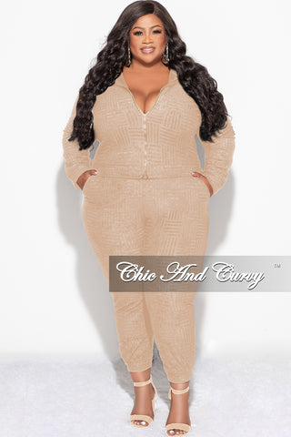 Final Sale Plus Size 2pc Hooded Zip-Up Jacket and Pants Set in Mocha