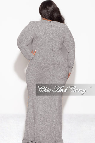Final Sale Plus Size Gown in Silver Foil Fabric with Side Slit