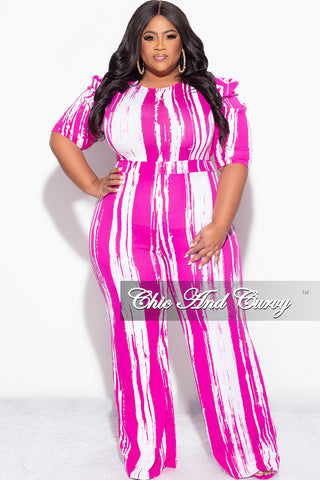 Final Sale Plus Size Zip Up Jumpsuit with in Pink and White Print