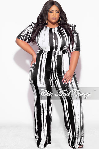Final Sale Plus Size Zip Up Jumpsuit with in Black and White Print