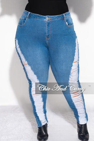 Final Sale Plus Size Jeans with Distressed Sides in Denim