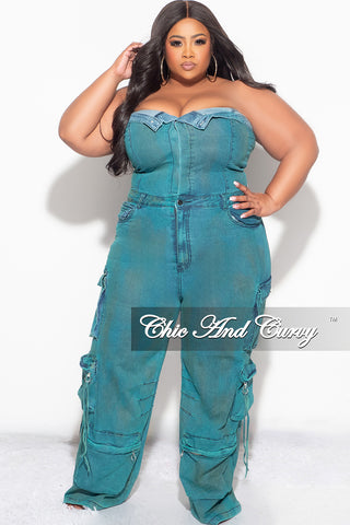 Final Sale Plus Size Cargo Jumpsuit in Washed Teal