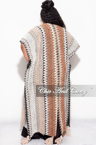 Final Sale Plus Size Knitted Cardigan with Bottom Tassels in Brown and Black