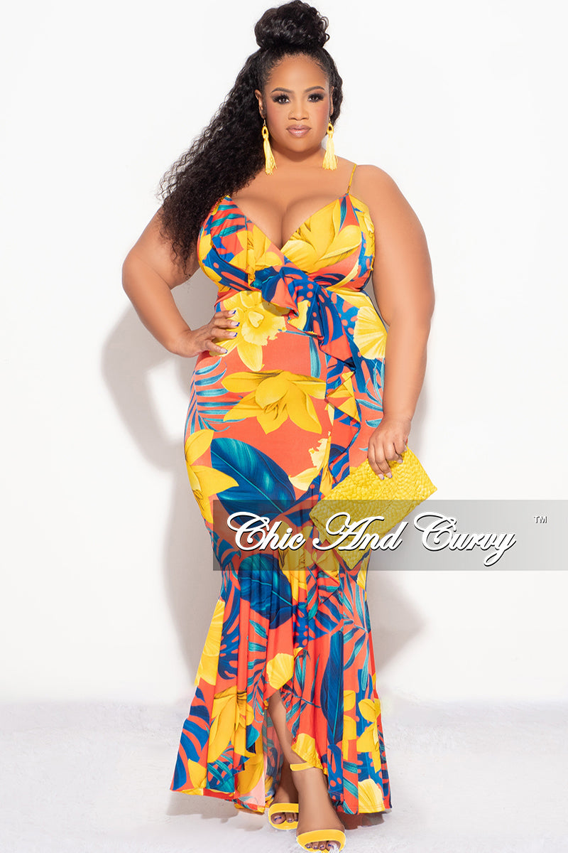 Final Sale Plus Size Sleeveless Dress with Ruffle Bottom in yellow And –  Chic And Curvy