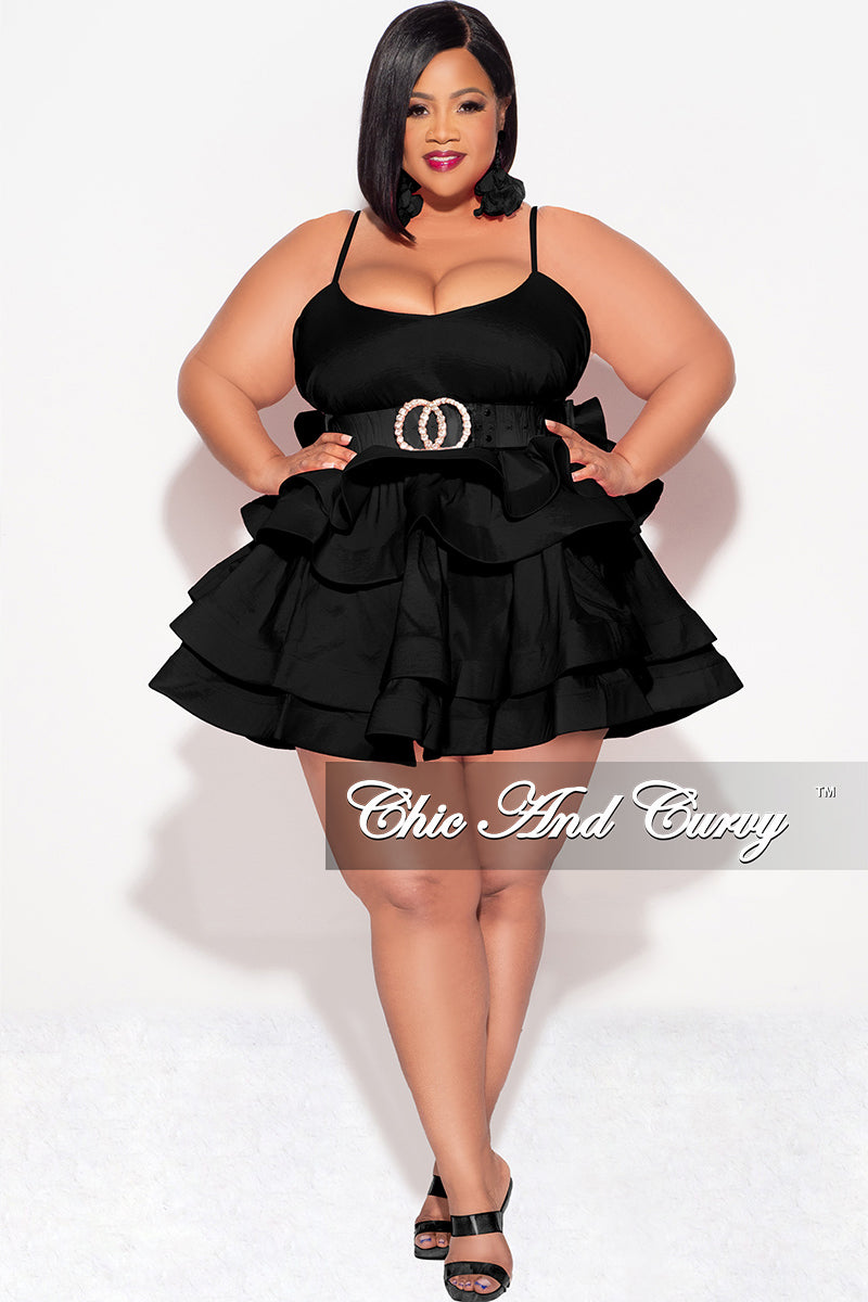 Final Sale Plus Size Spaghetti Strap Tiered Ruffle Mini Dress in Black Final Sale Plus Size Spaghetti Strap Tiered Ruffle Mini Dress in Black