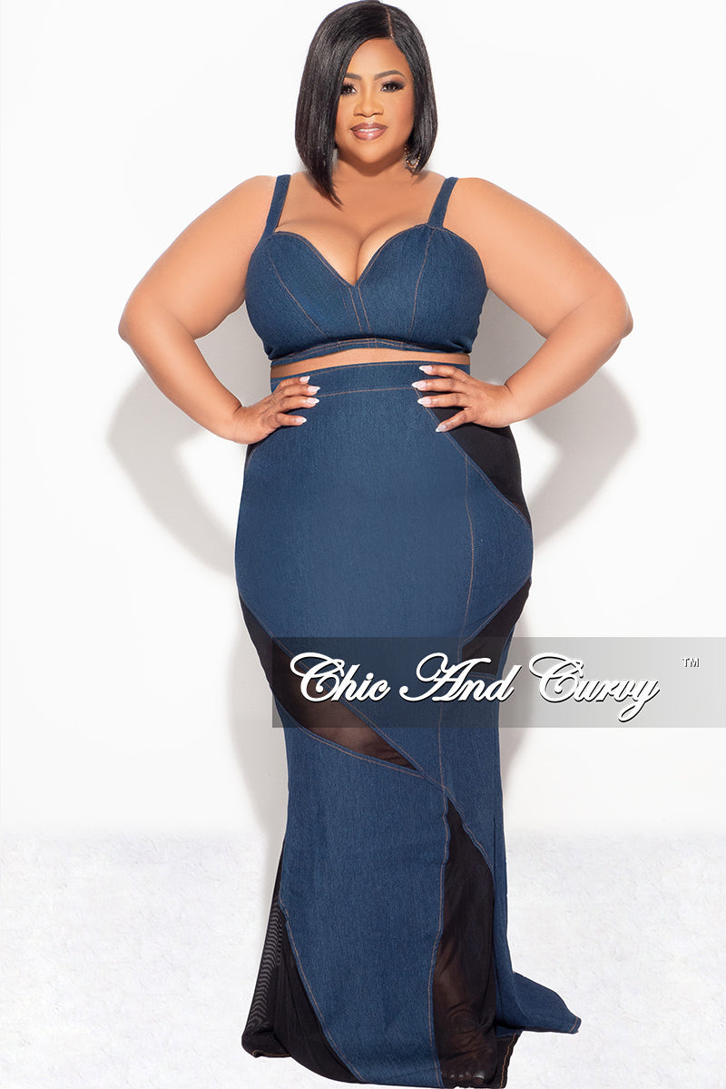 Final Sale Plus Size 2pc Spaghetti Strap Crop Top and Sheer Maxi