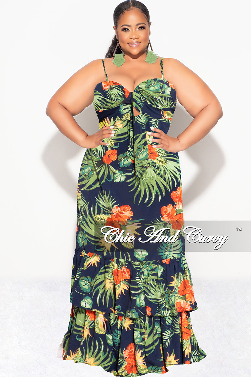 Final Sale Plus Size Tank Maxi Dress in Chiffon in Navy, Green & Orang –  Chic And Curvy