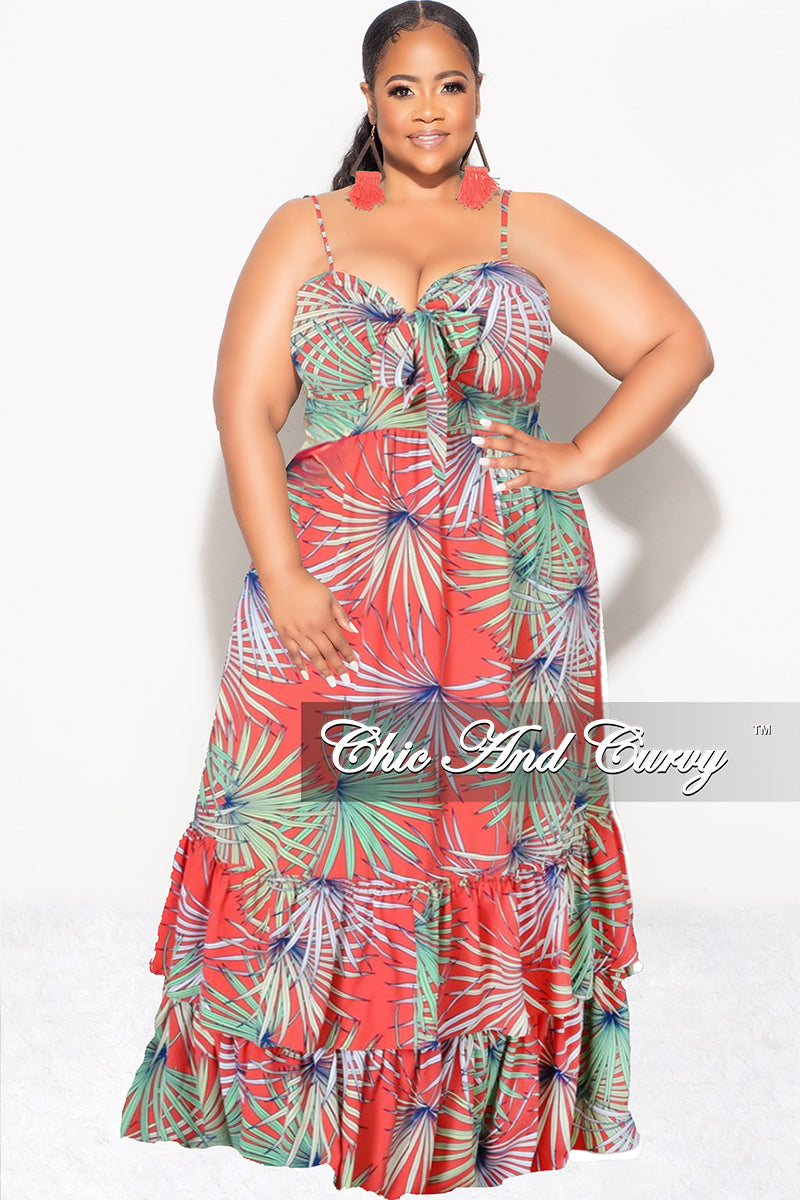 Final Sale Plus Size Tank Maxi Dress in Chiffon in Tomato Green Blu Chic And Curvy