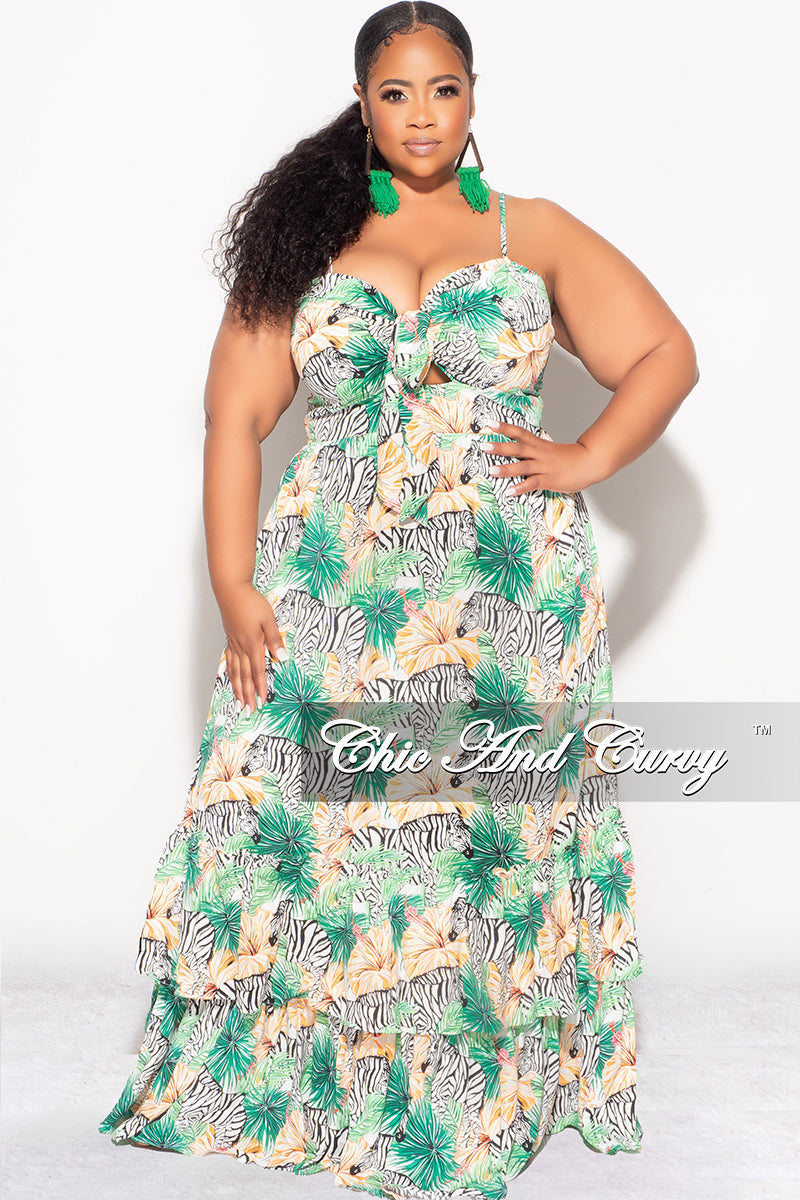Final Sale Plus Size Tank Maxi Dress in Chiffon in Green with Zebra Print Summer - 1x 10/12 Final Sale Plus Size Tank Maxi Dress in Chiffon in Green with Zebra Print Summer - 1x 10/12