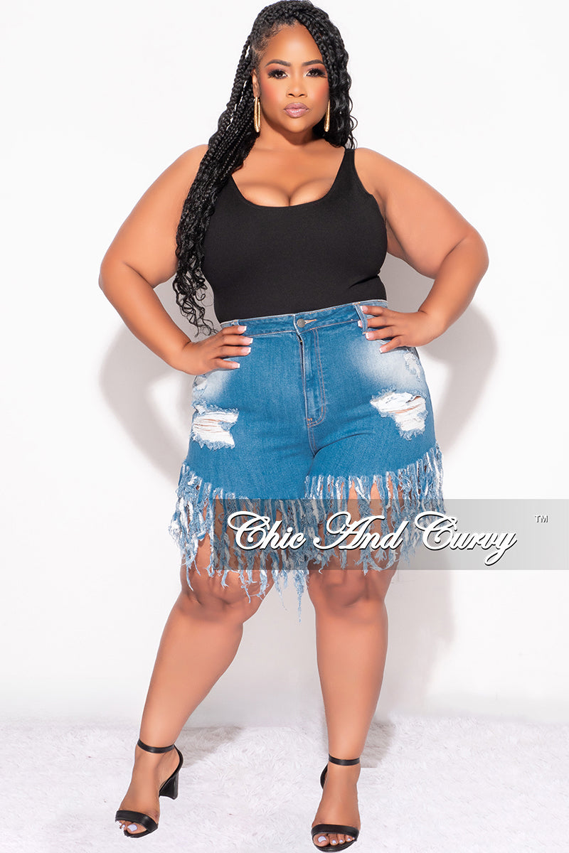 Plus Size Ripped Denim Long Shorts Distressed Shorts High Waisted