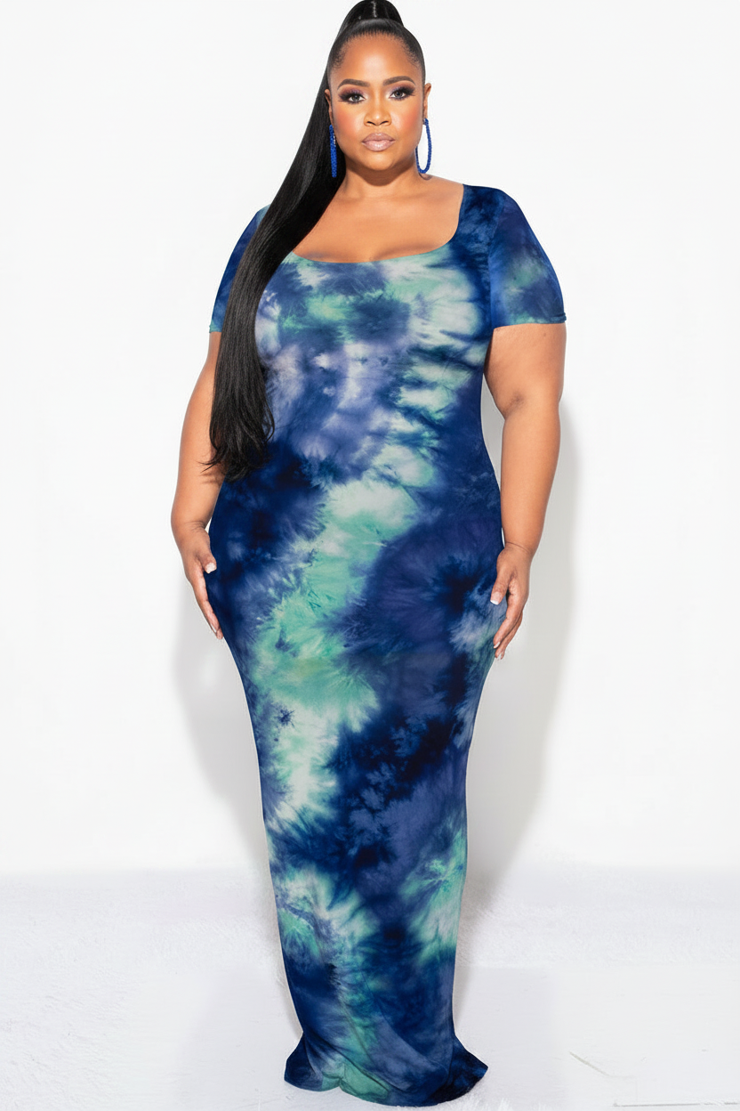 Final Sale Plus Size Short Sleeve Deep Scoop Neck Maxi Dress in Royal –  Chic And Curvy