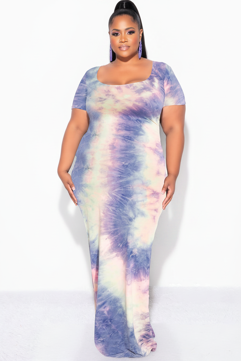rainbow maxi dress Final Sale Plus Size Short Sleeve Deep Scoop Neck Maxi Dress in Rainbow Cloud Print