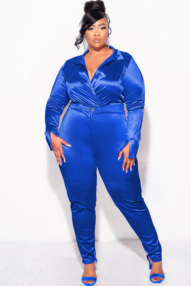Final Sale Plus Size 2-Piece Satin Collared Faux Wrap Bodysuit and
