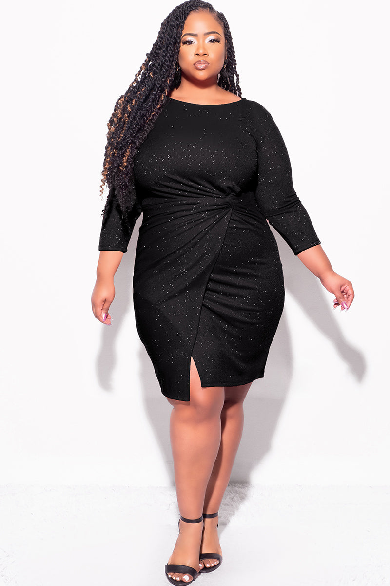 Final Sale Plus Size Glitter BodyCon with Front Overlay and Ruched Sid Chic And Curvy Final Sale Plus Size Glitter BodyCon with Front Overlay and Ruched Sid Chic And Curvy