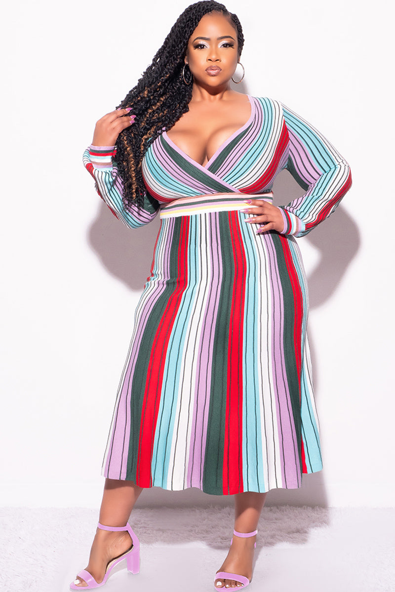 Final Sale Plus Size Knit Sweater Dress Multi Color Stripe Print Chic And Curvy Final Sale Plus Size Knit Sweater Dress Multi Color Stripe Print Chic And Curvy