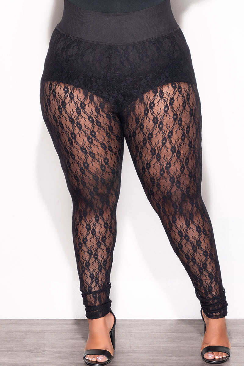 Final Sale Plus Size Lace Leggings in Black – Chic And Curvy