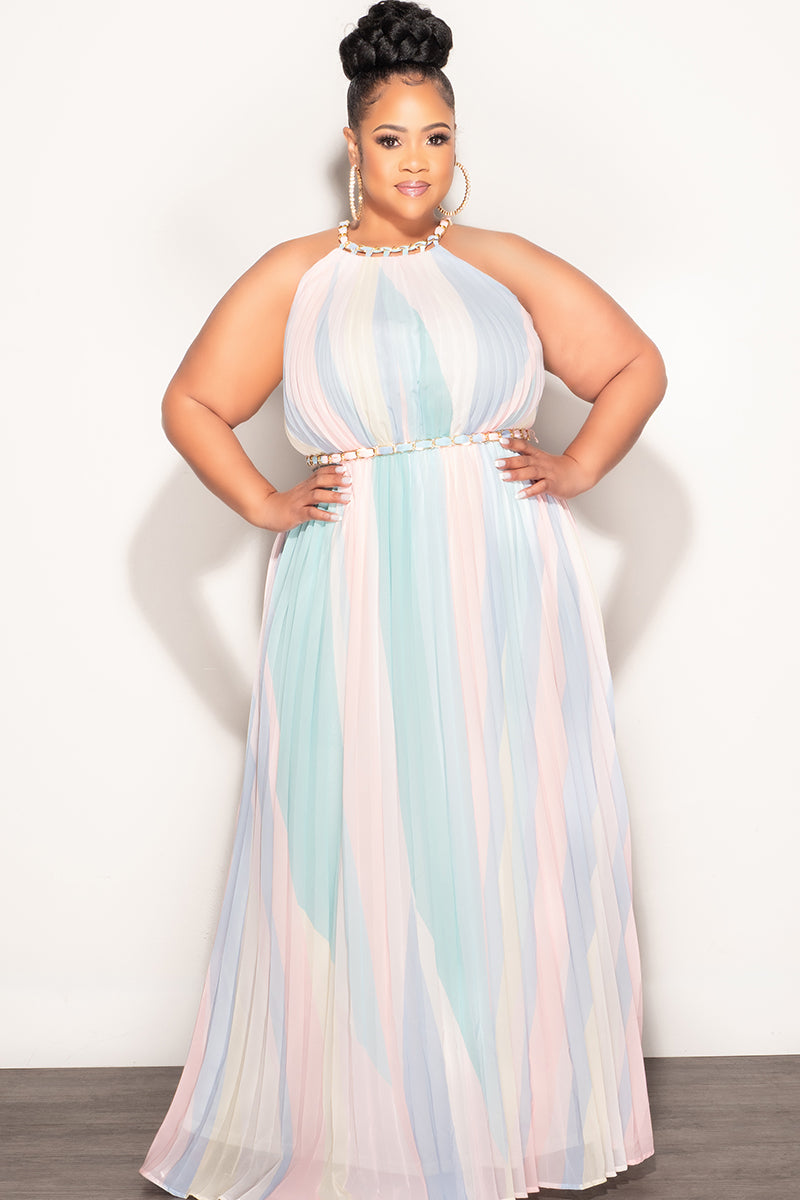 Final Sale Plus Size Sleeveless Chiffon Chain Halter Neck Maxi Dress i Chic And Curvy Final Sale Plus Size Sleeveless Chiffon Chain Halter Neck Maxi Dress i Chic And Curvy