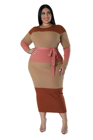 Final Sale Plus Size Ribbed Midi Dress in Brown