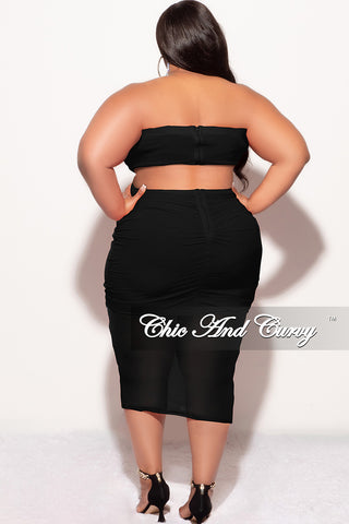 Final Sale Plus Size Sheer 2pc Strapless Crop Top and Skirt Set in Black