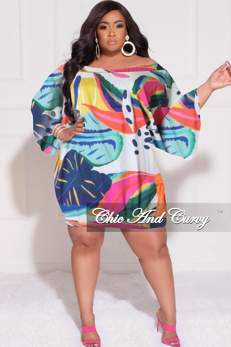 Final Sale Plus Size Off the Shoulder Bubble Dress in Colorful Tropica – Chic Curvy