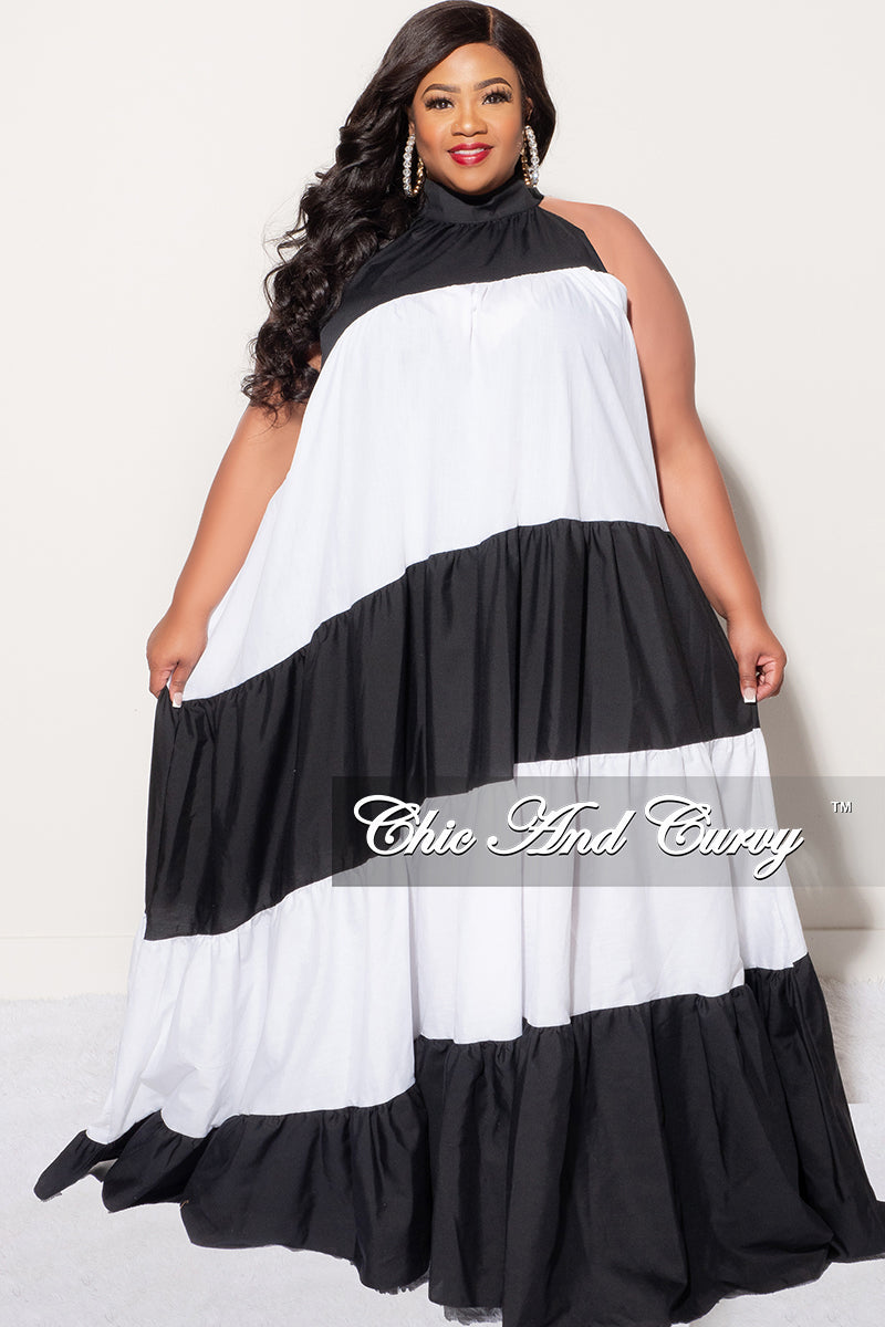 Final Sale Plus Size Halter Maxi Dress in Black & White – Chic And Curvy