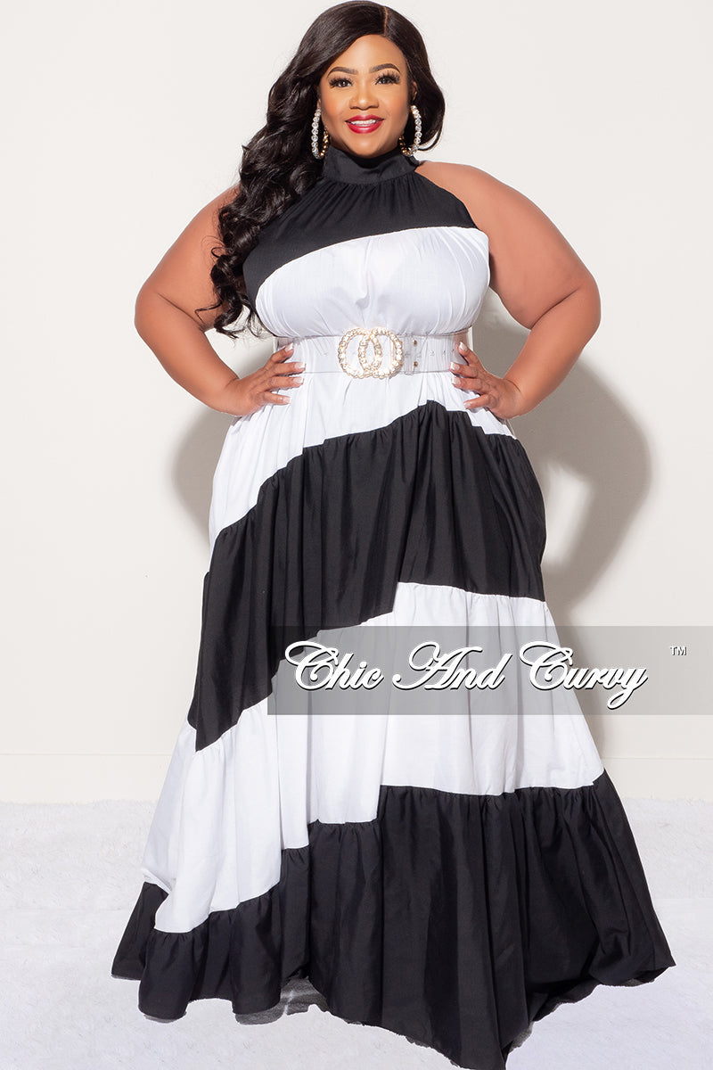 Final Sale Plus Size Halter Maxi Dress in Black & White Final Sale Plus Size Halter Maxi Dress in Black & White