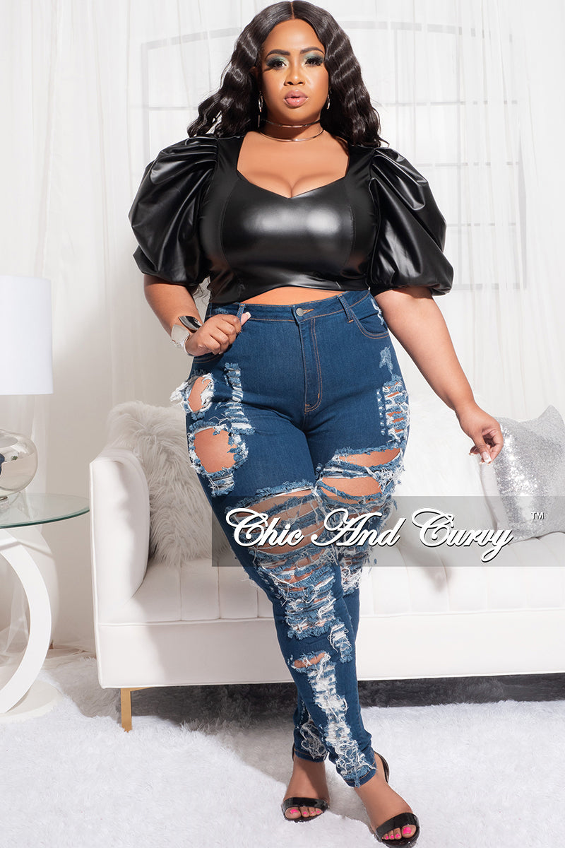 Final Sale Plus Size Faux Leather Puffy Sleeve Crop Top in Black – Chic And  Curvy