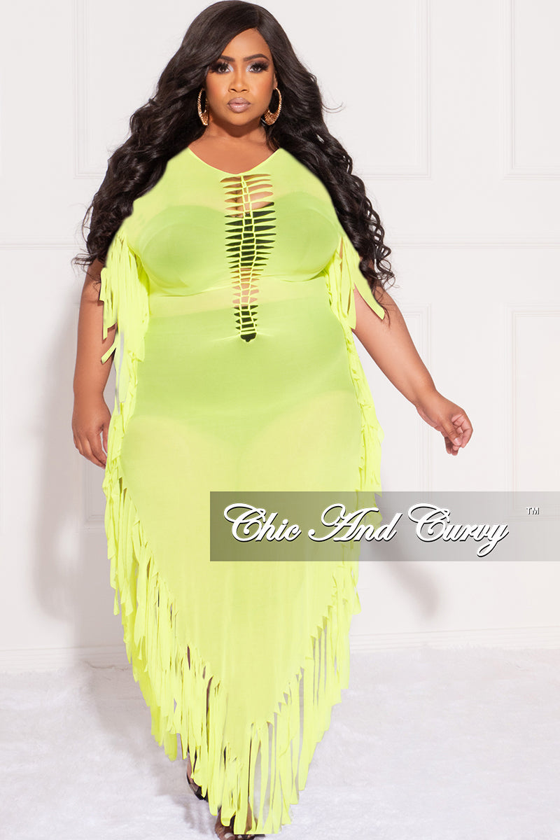Plus Size Lime T Shirt Dress Final Sale Plus Size Mesh Cover-Up Dress With Cutout Front And Fringe Trim In Neon Green 2X 18/20 Plus Size Lime T Shirt Dress Final Sale Plus Size Mesh Cover-Up Dress With Cutout Front And Fringe Trim In Neon Green 2X 18/20