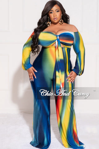 Final Plus Size Front Tie Jumpsuit in Royal Blue, Orange, Green & Yellow