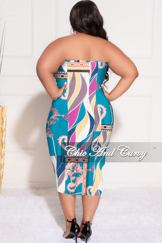Final Sale Plus Size Strapless Tube BodyCon Dress in Multi Color Design Print