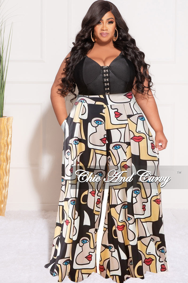 Final Sale Plus Size Palazzo Pants in Black Art Illustration Print – Chic  And Curvy