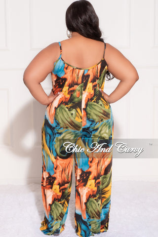 Final Sale Plus Size Spaghetti Straps Jumpsuit in Turquoise Olive and Orange