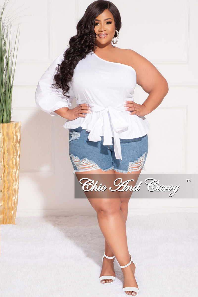 Final Sale Plus Size One Shoulder Peplum Top in White – Chic And Curvy