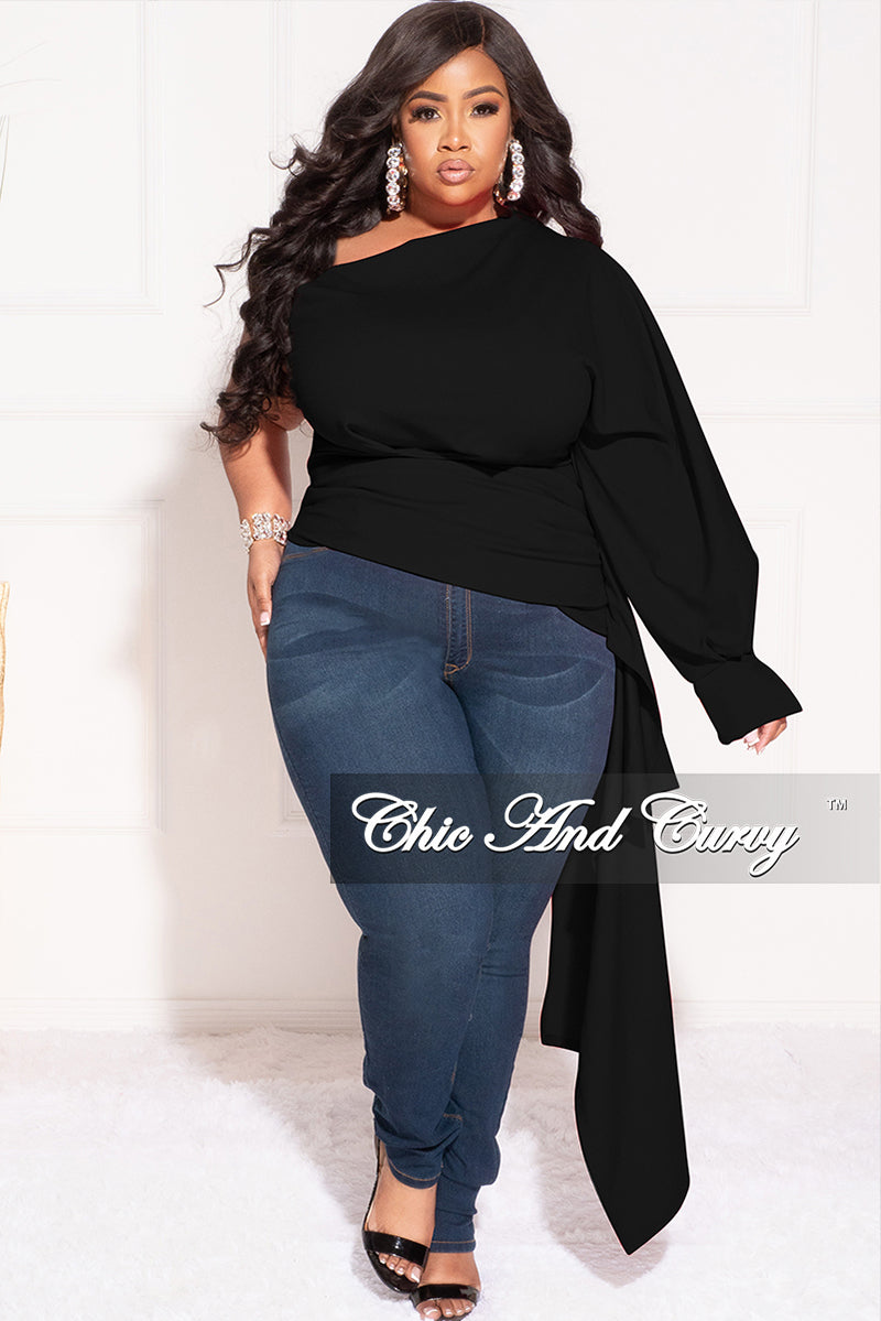 Final Sale Plus Size One Shoulder Top with Side Train in Black – Chic And  Curvy