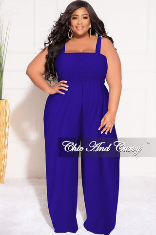 Final Sale Plus Size Sleeveless Shirred Jumpsuit in Royal Blue