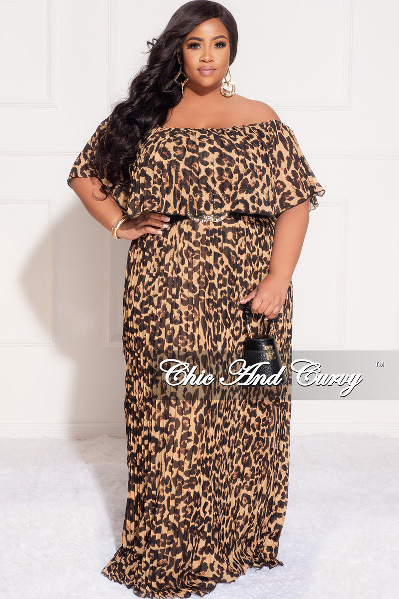 Final Sale Plus Size Strapless Chiffon Pleated Long Dress in Animal Pr Final Sale Plus Size Strapless Chiffon Pleated Long Dress in Animal Pr