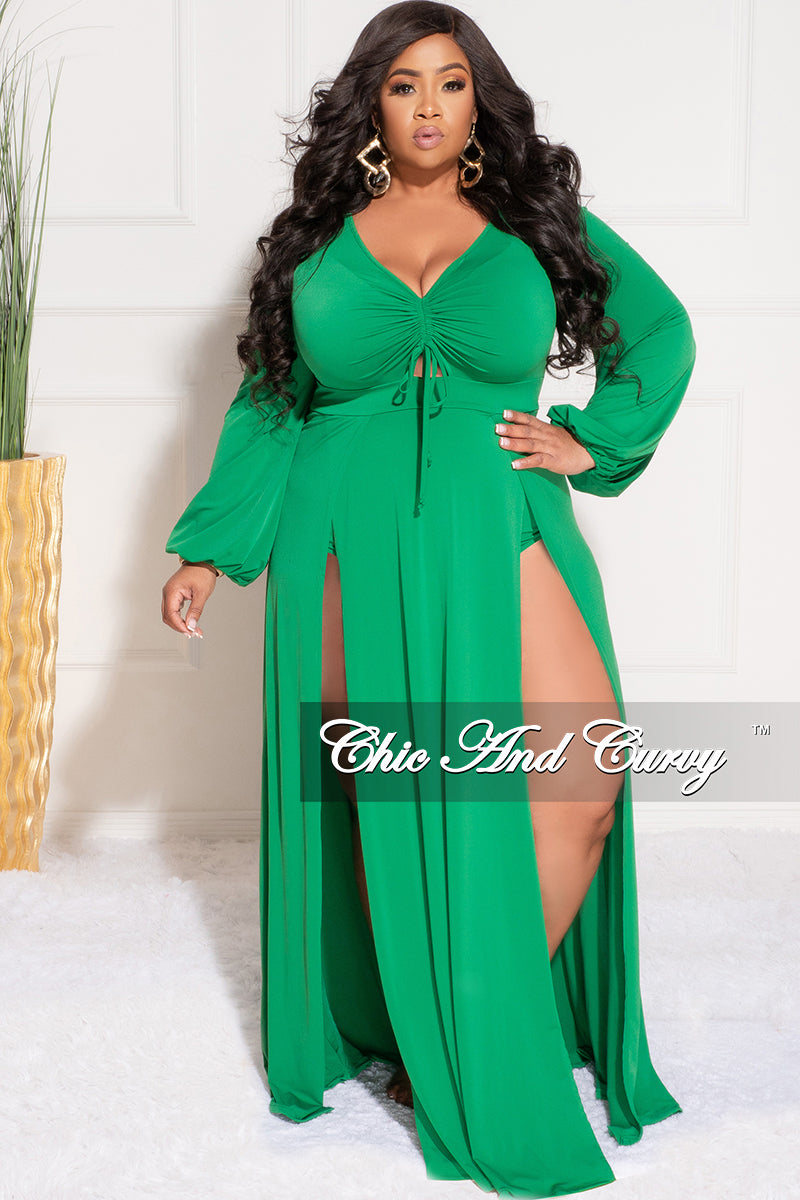 Final Sale Plus Size Ruched Maxi Dress with Slits Green – Chic And Curvy