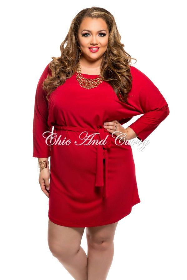 Final Sale Plus Size Shirt Dress with Tie in Red – Chic And Curvy Final Sale Plus Size Shirt Dress with Tie in Red – Chic And Curvy