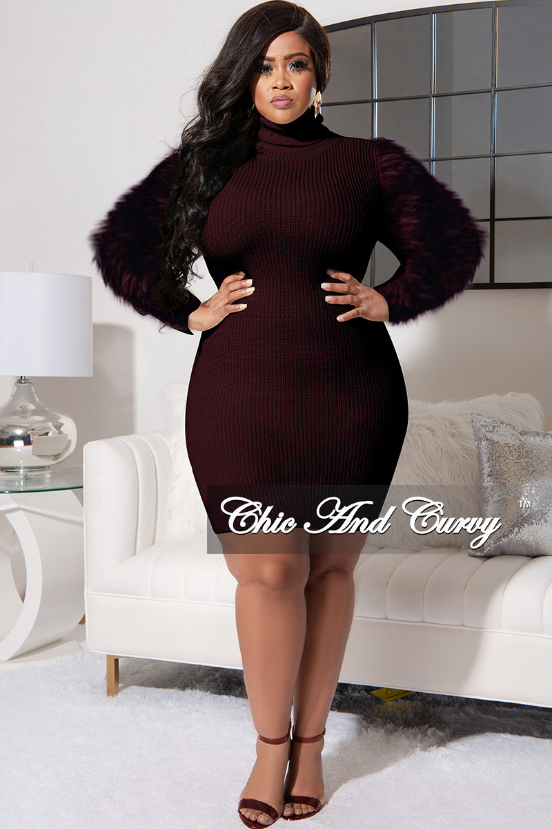 Final Sale Plus Size Turtle Neck Sweater Dress with Faux Fur
