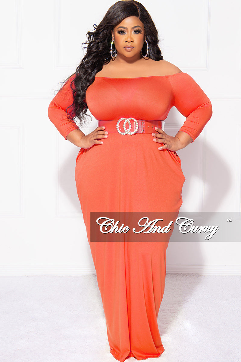 Final Sale Plus Size Off the Shoulder Maxi Dress in Orange – Chic