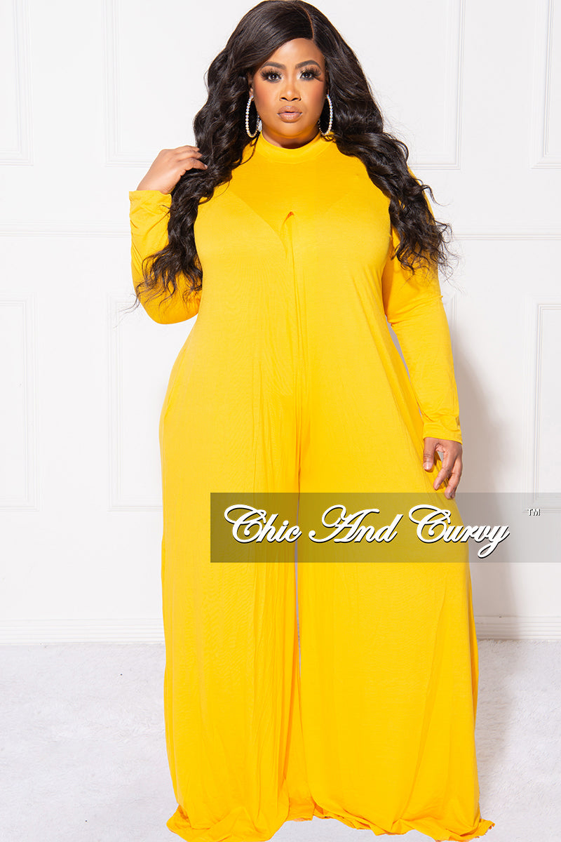 Final Sale Plus Size Long Sleeve Leg Jumpsuit in Yellow Chic And Curvy