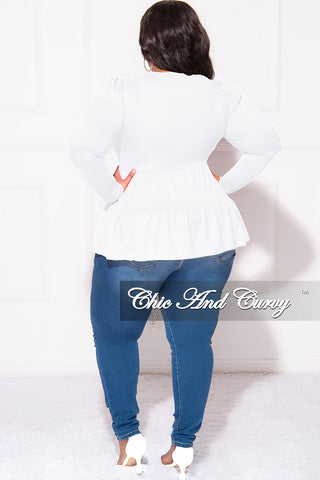 Final Sale Plus Size Long Sleeve Peplum Top In Off  White