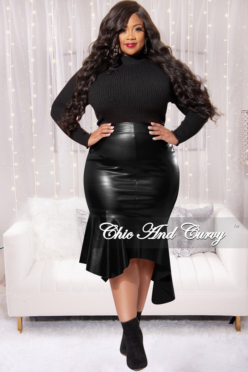 Final Sale Plus Size Liquid Asymmetric Skirt in Black
