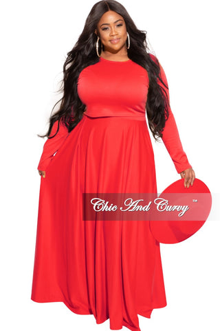Final Sale Plus Size 2pc Maxi Skirt Set with Round Neck in Red